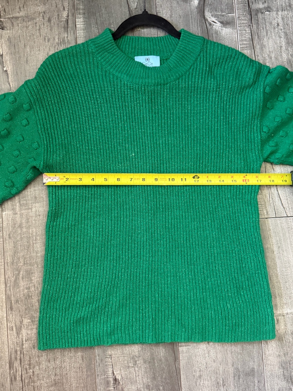 CeCe Women’s Green Bobble Sleeve Ribbed Knit Sweater Size M - Picture 3 of 10